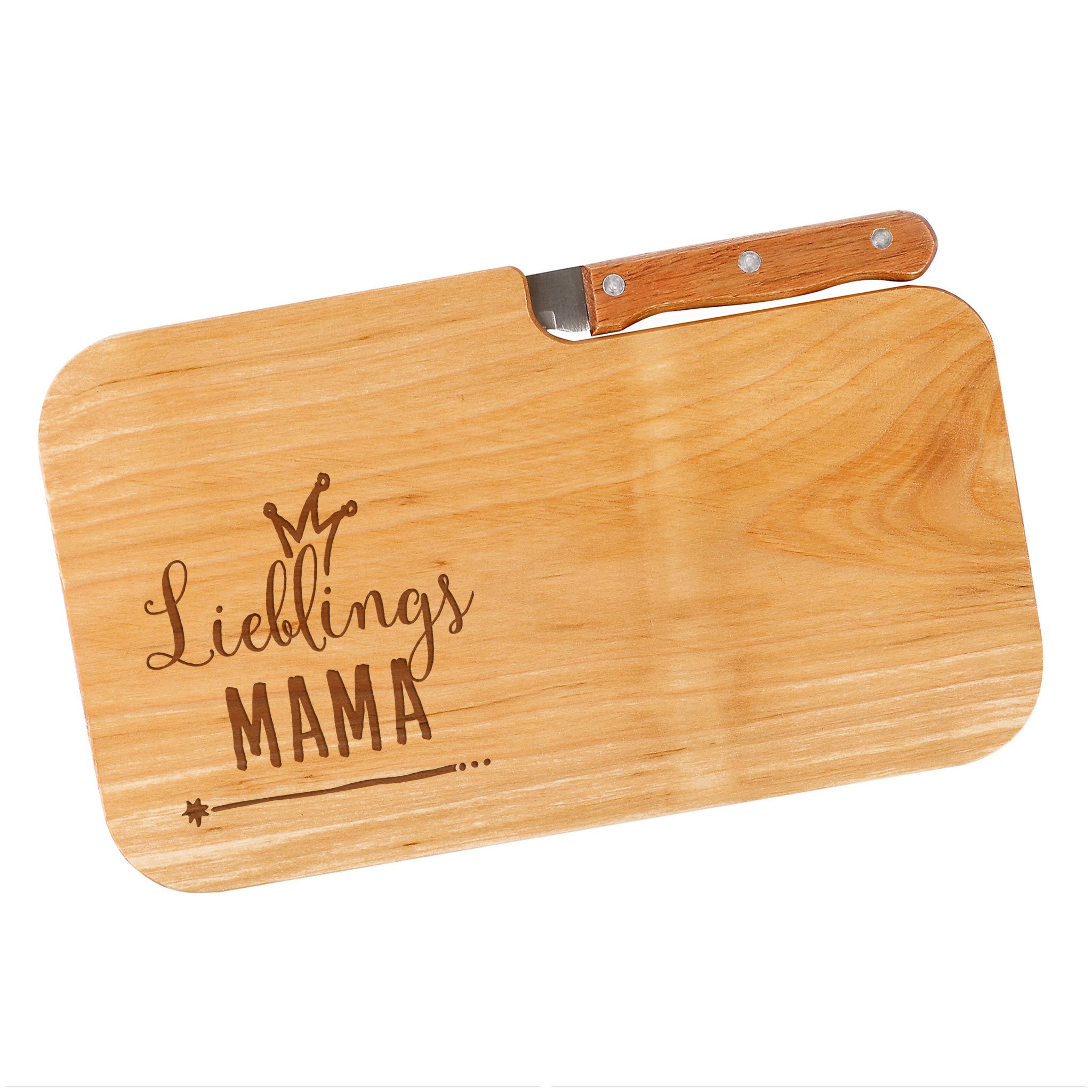 Herz & Heim Frühstücksbrett mit Messer & Gravur - Brettchen als Geschenk für deinen Liebling, Erlenholz, individuell graviert