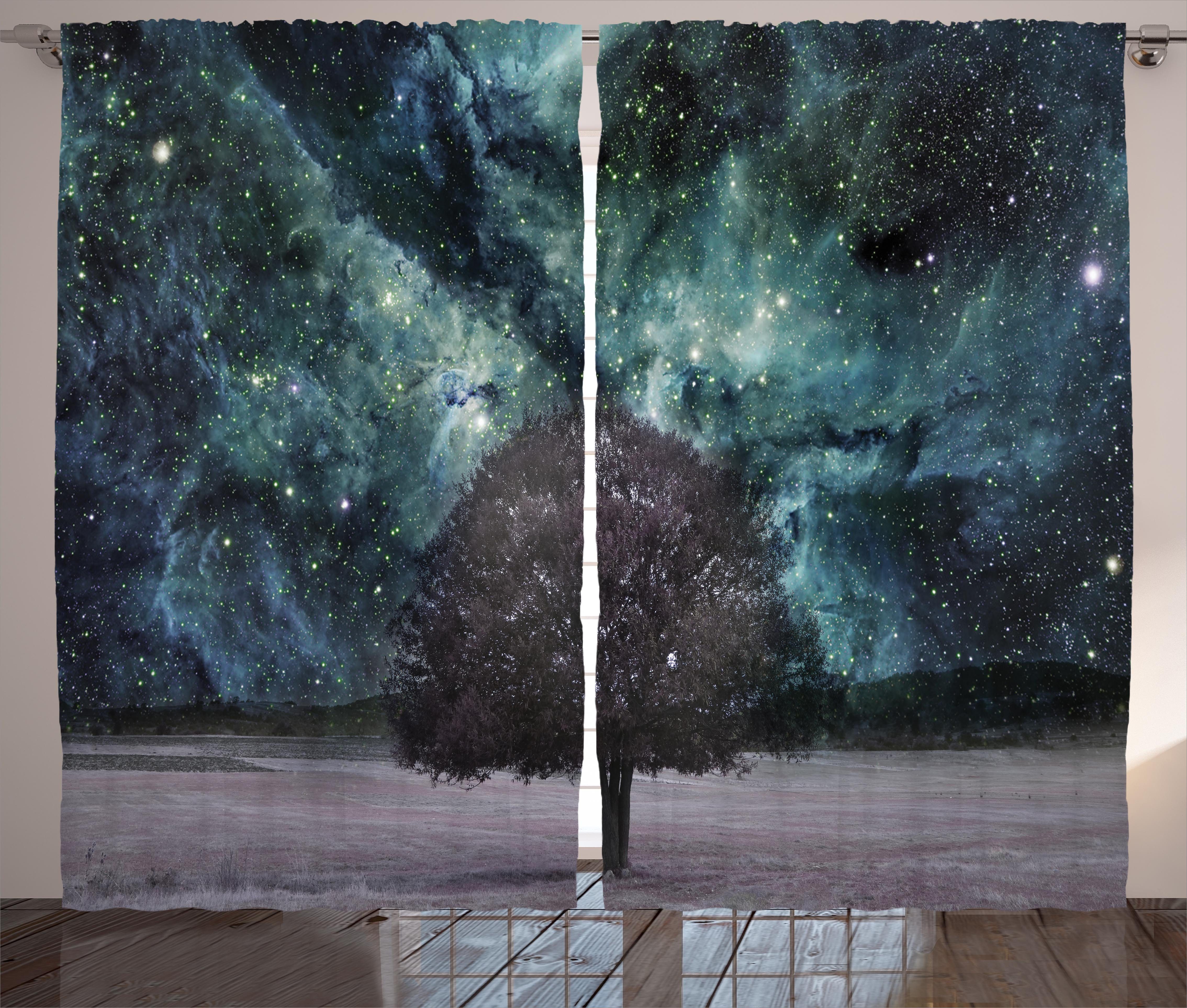 Vorhang mit Schlafzimmer Nebula Galaxy Planet Baum Kräuselband Gardine und Abakuhaus, Schlaufen Platz Haken,