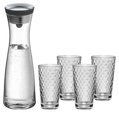 WMF Wasserkaraffe mit Trinkgläsern BASIC, Close-Up Verschluss, (5-tlg), Cromargan Edelstahl 18/10, Glas