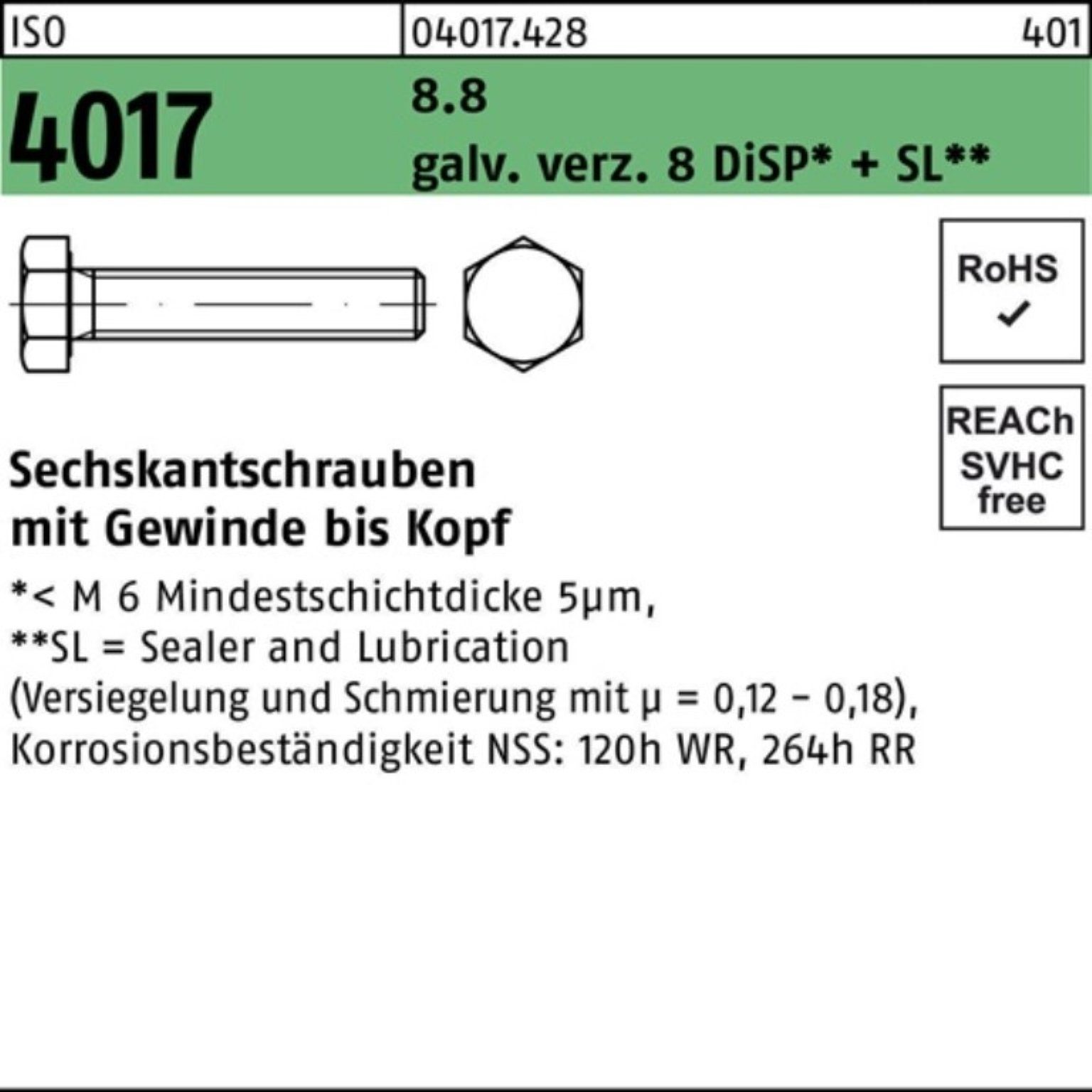 200er galv.verz. Sechskantschraube 60 Bufab Sechskantschraube Pack ISO 8 4017 DiSP+ 8.8 VG M8x