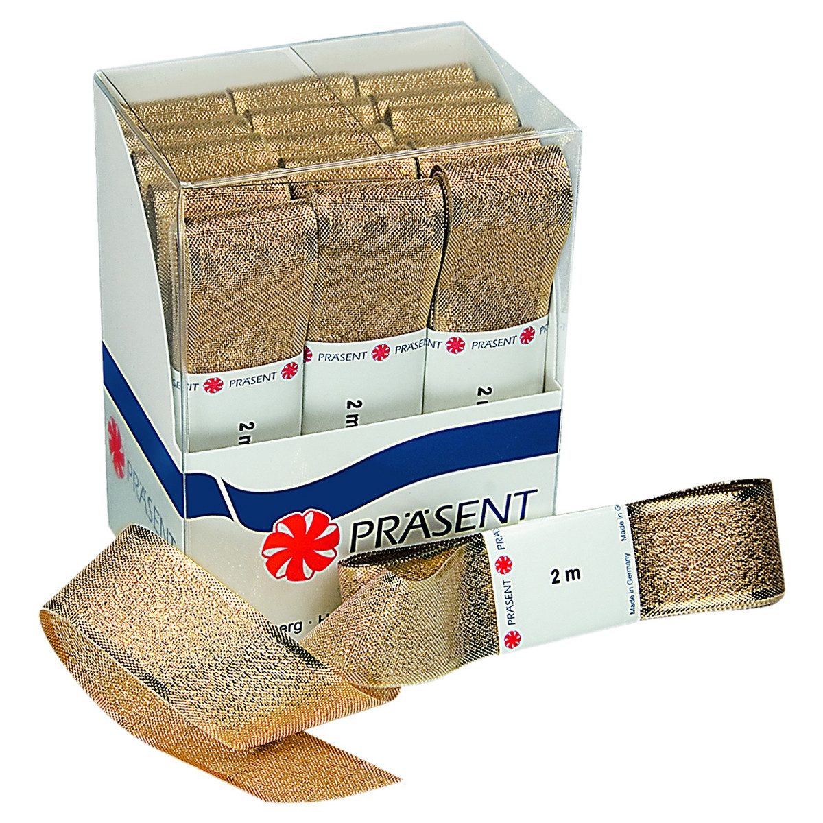 PRÄSENT Satinband PRÄSENT Satinbänder Strängchen Prag gold 25mmx2m 12 Stück