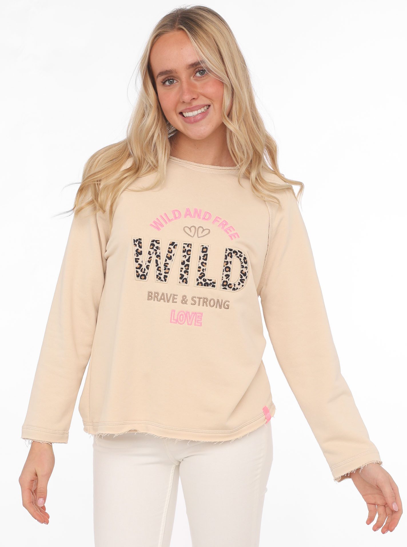 Zwillingsherz Sweater "Wild and Free" mit Used-Look Kanten, Leo Details und günstig online kaufen