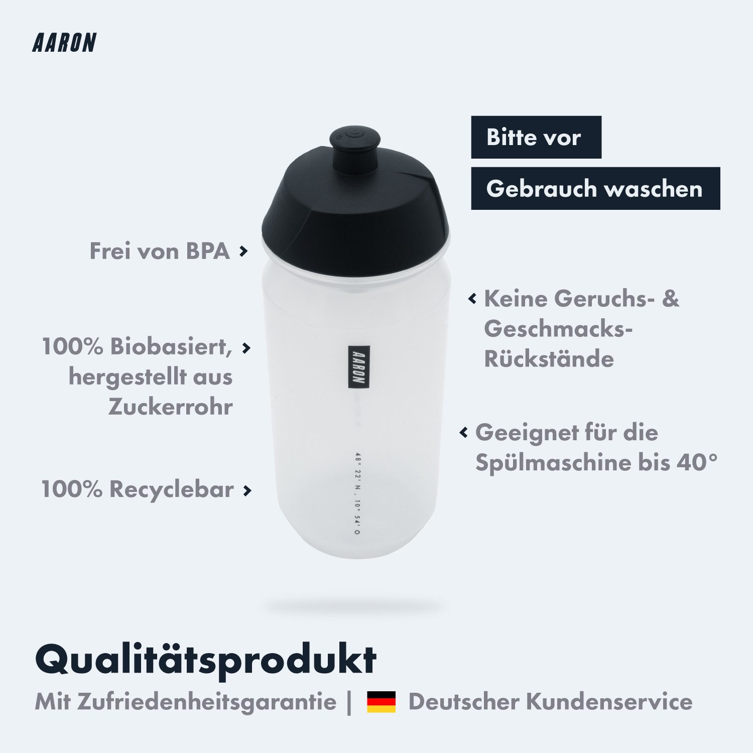AARON Trinkflasche ECO 100% Biologisch Abbaubar BPA-frei Fahrrad Wasserflasche 500/750 ml