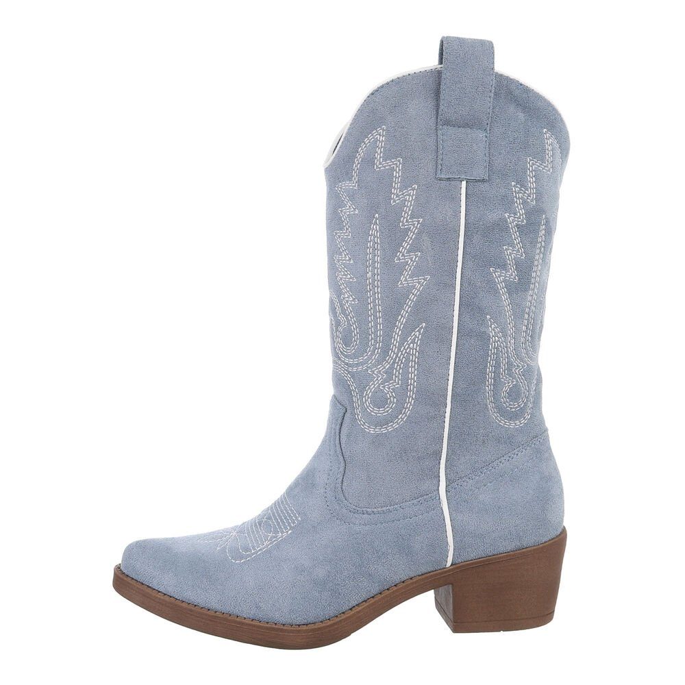 Ital-Design Damen Cowboyboots Western Westernstiefel Blockabsatz Western- & Bikerstiefel in Hellblau