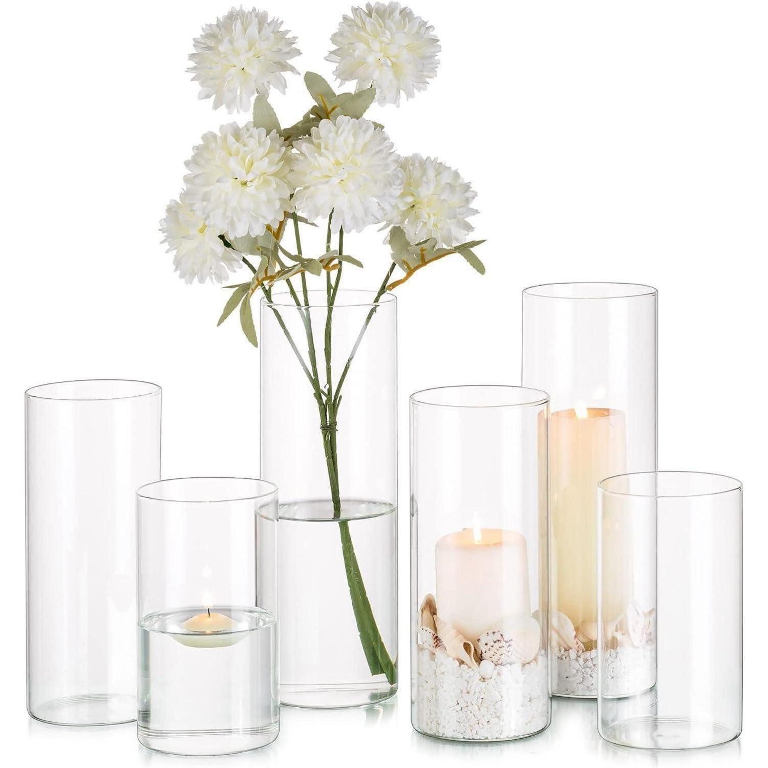 LuxusKollektion Tischvase Moderne Glas Zylinder Vase Deko 6 Stück 15/20/25cm Blumenvase