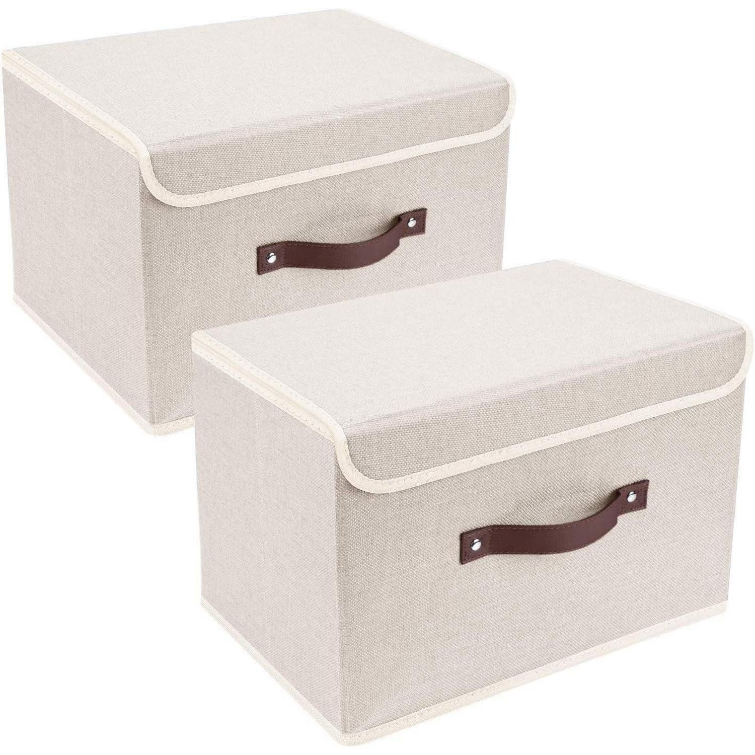 LuxusKollektion Faltbox Aufbewahrungsbox faltbar Deckel Stoff waschbar 38x25x25 2-Stück Beige