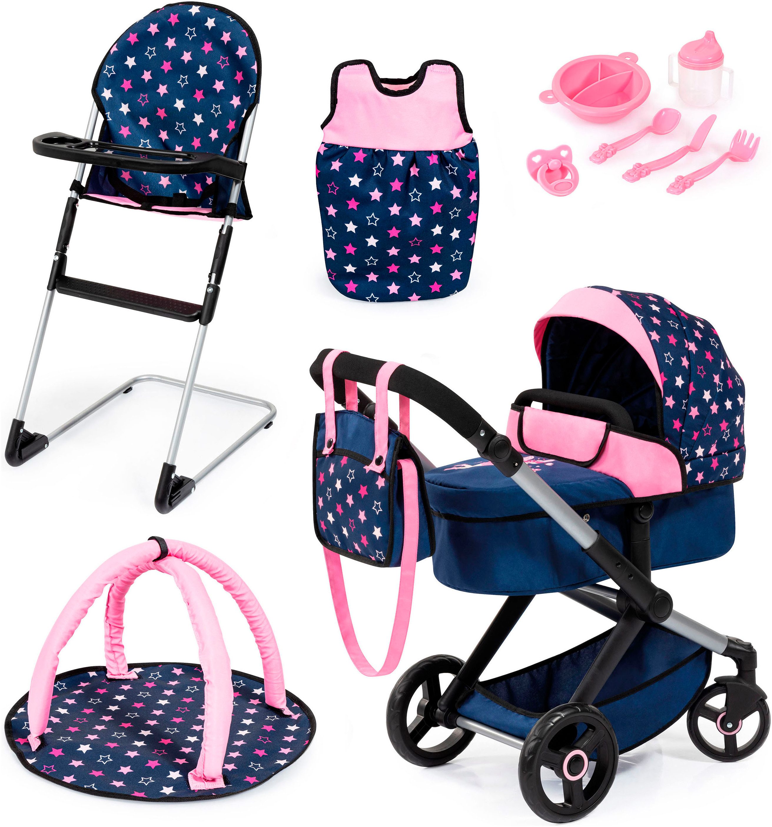 Bayer Kombi-Puppenwagen Xeo Deluxe, blau/rosa, (Set) günstig online kaufen