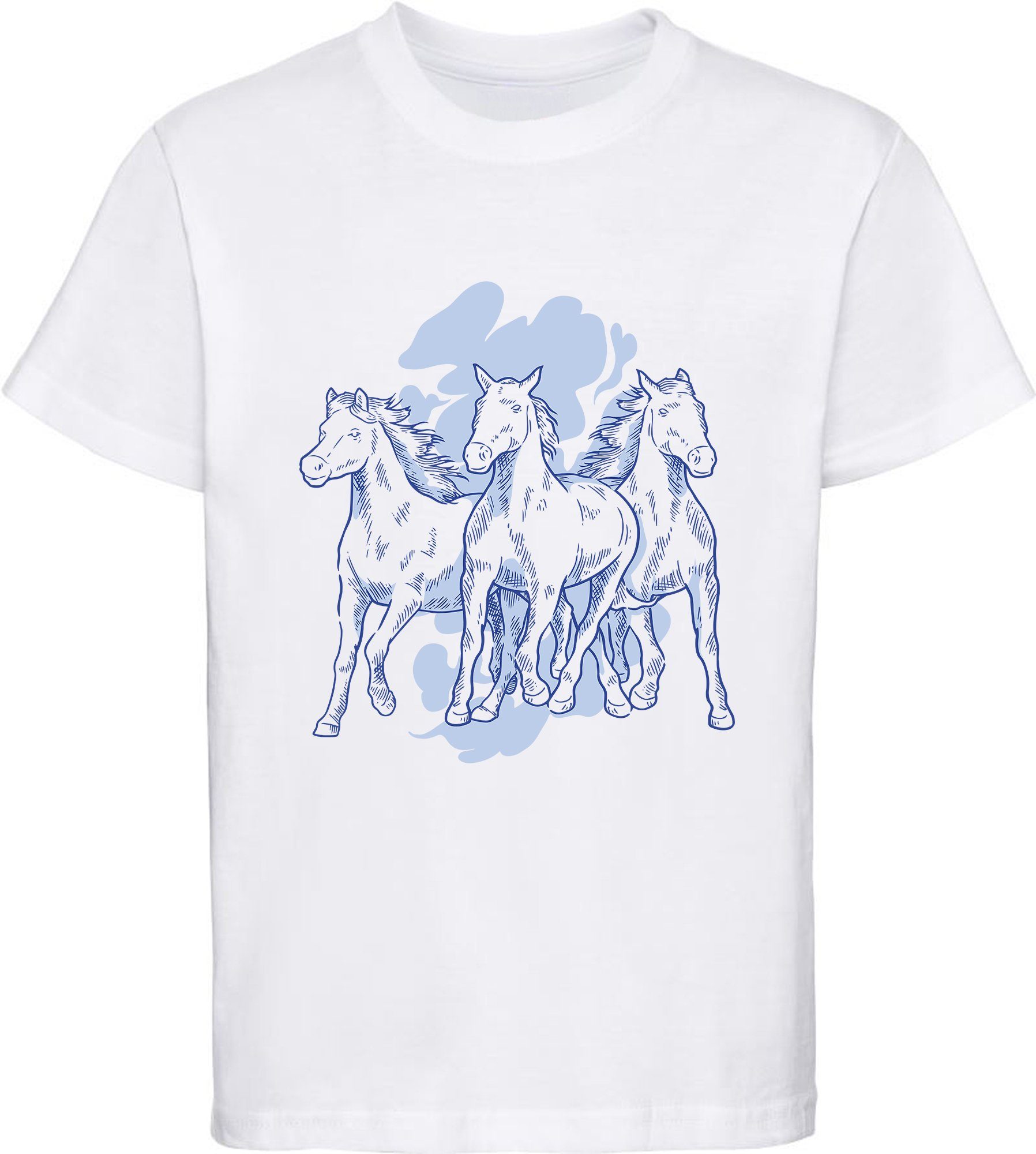 MyDesign24 Print-Shirt bedrucktes Mädchen T-Shirt mit 3 Pferden Baumwollshirt mit Aufdruck, i141 weiss