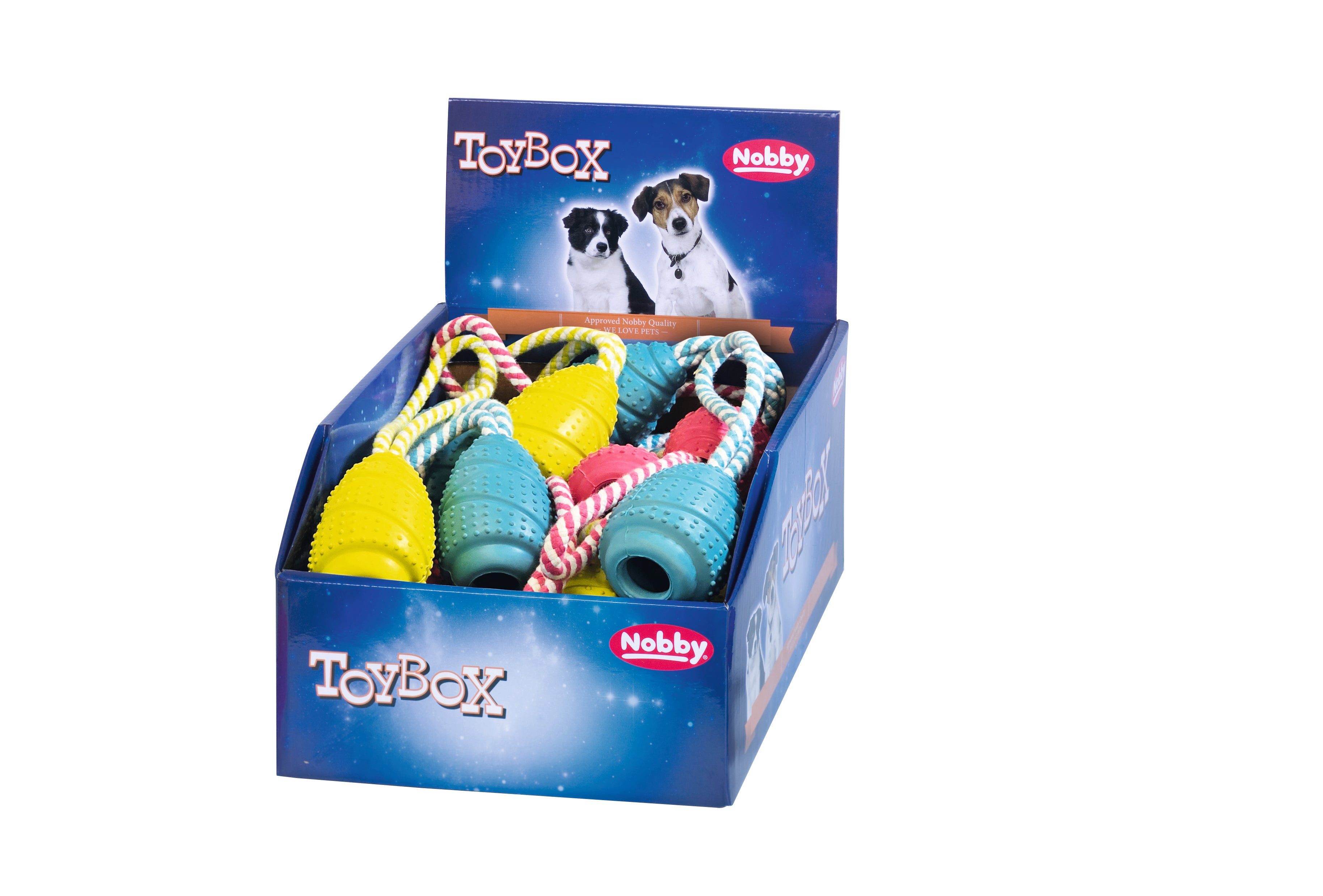 Nobby Tiertau Vorratspack Vollgummi „Jumper“ mit Seil, (16-tlg)