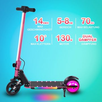 Loywe Miniscooter E Scooter mit Bunter Regenbogenlicht, 130,00 W, 14,00 km/h, (Set, 1 x Elektroroller, 1 x Ladegerät, 1 x Handbuch), Faltbarer Elektro Scooter Kinder, Elektroroller Kinder ab 6-12 Jahren