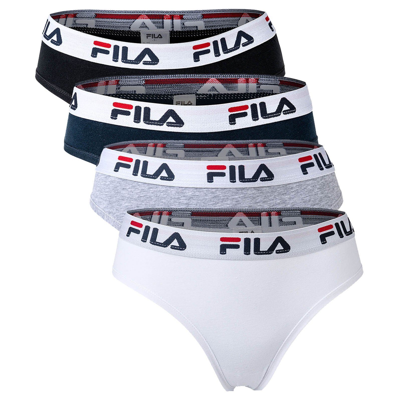 Fila Slip Damen Slip Cotton Weiß/Schwarz/Grau/Marine - Briefs, Pack 4er Logo-Bund