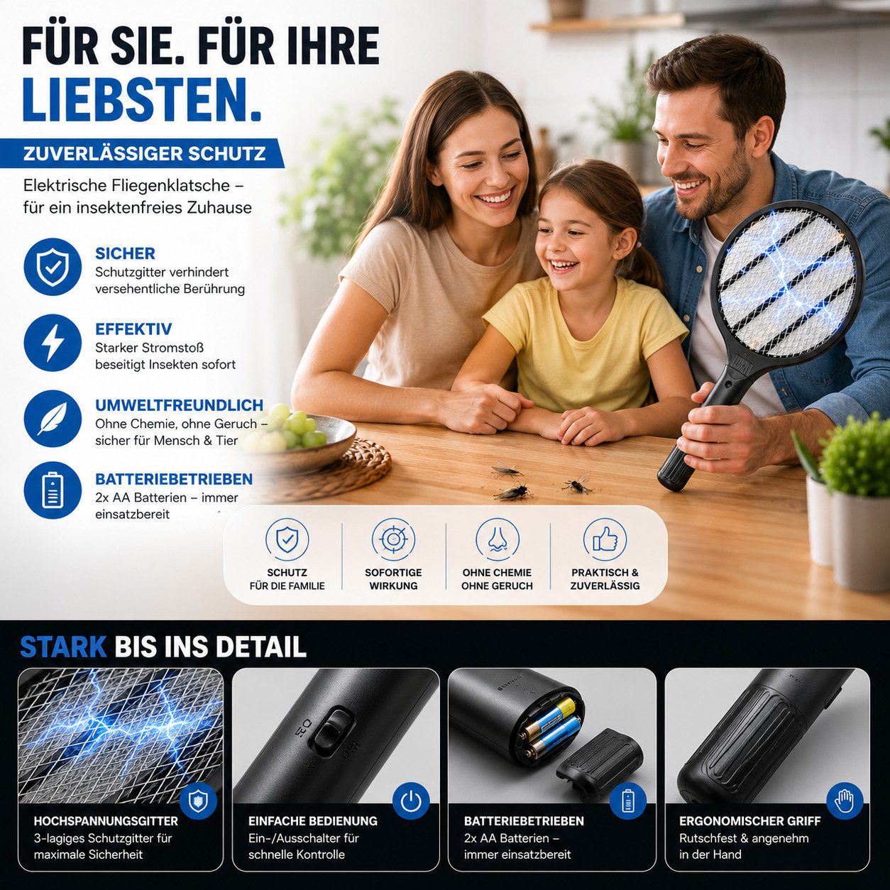 TK Gruppe Fliegenklatsche Elektrische Fliegenklatsche, drei Ausführungen von 33,5 bis 45 cm – Bild 4 von 5