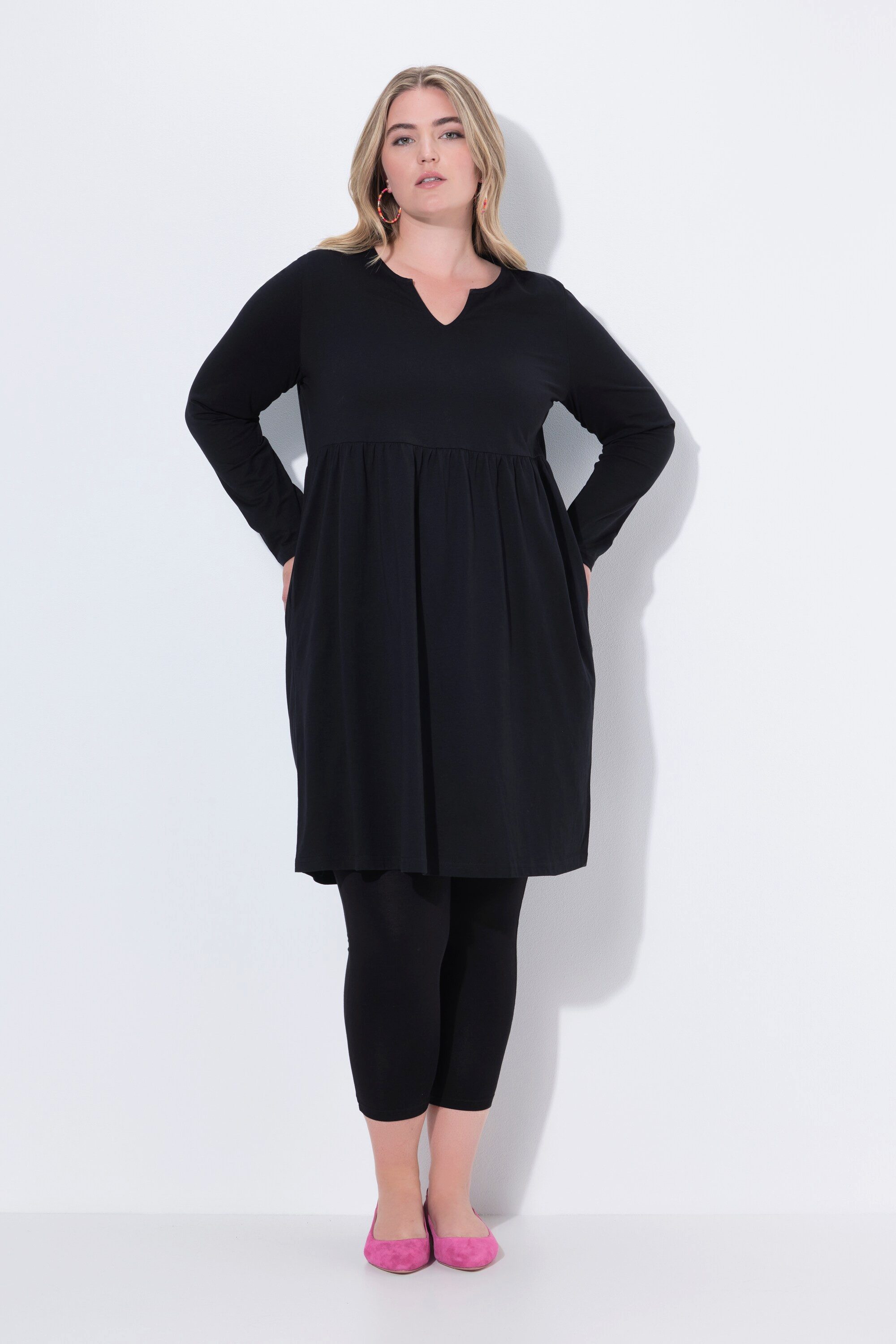 Ulla Popken Midikleid Jerseykleid A-Linie Tunika-Ausschnitt günstig online kaufen