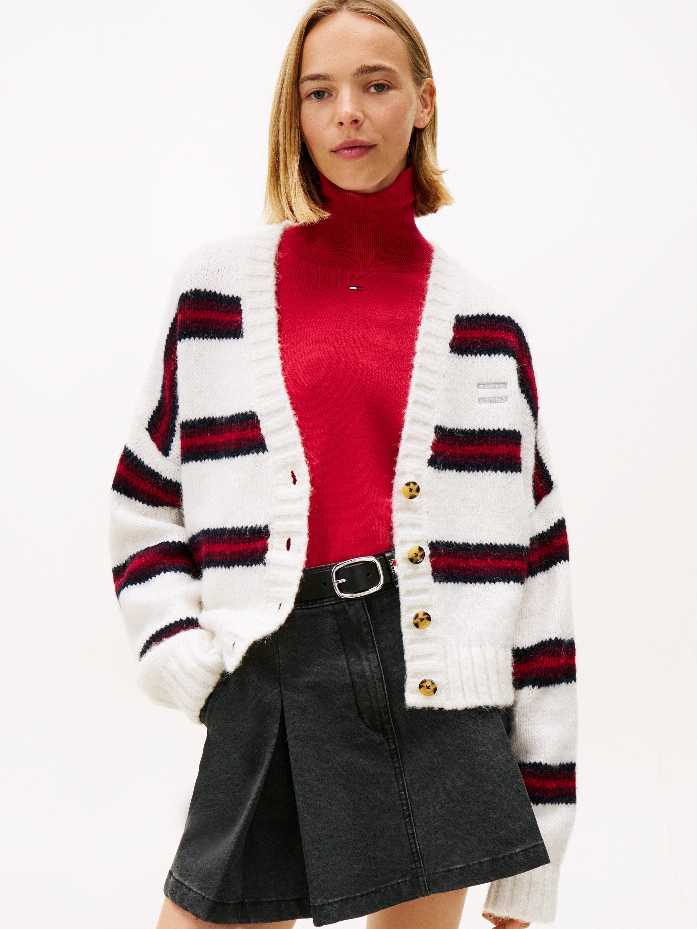 Tommy Jeans Strickjacke TJW BADGE STRIPE FLUFF CARDI EXT günstig online kaufen