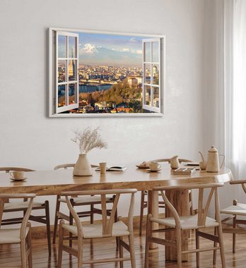 Sinus Art Leinwandbild Wandbild 120x80cm Fensterbild Turin Italien Alpen Stadt Sonnenuntergan, (1 St)