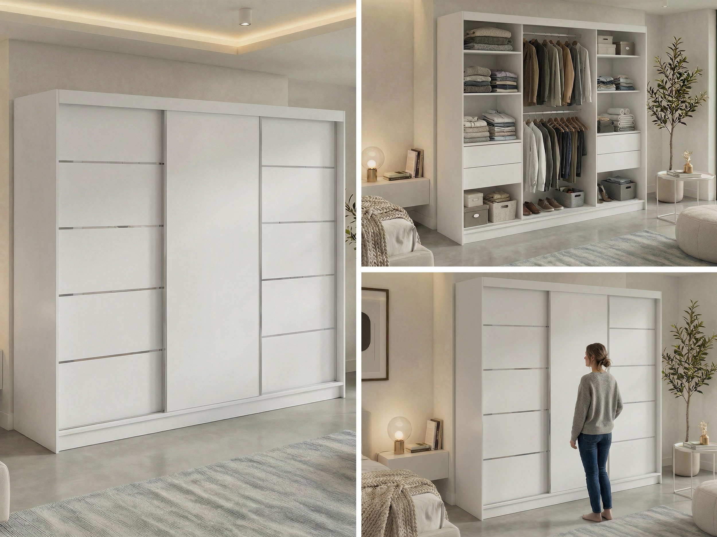MKS MÖBEL Schiebetürenschrank MACEDONIA 240 (Set, Wäscheschrank, mit Einlegeböden) Schwebetürenschrank 240 cm, Platzsparend, optional Schubladen – Bild 3 von 5