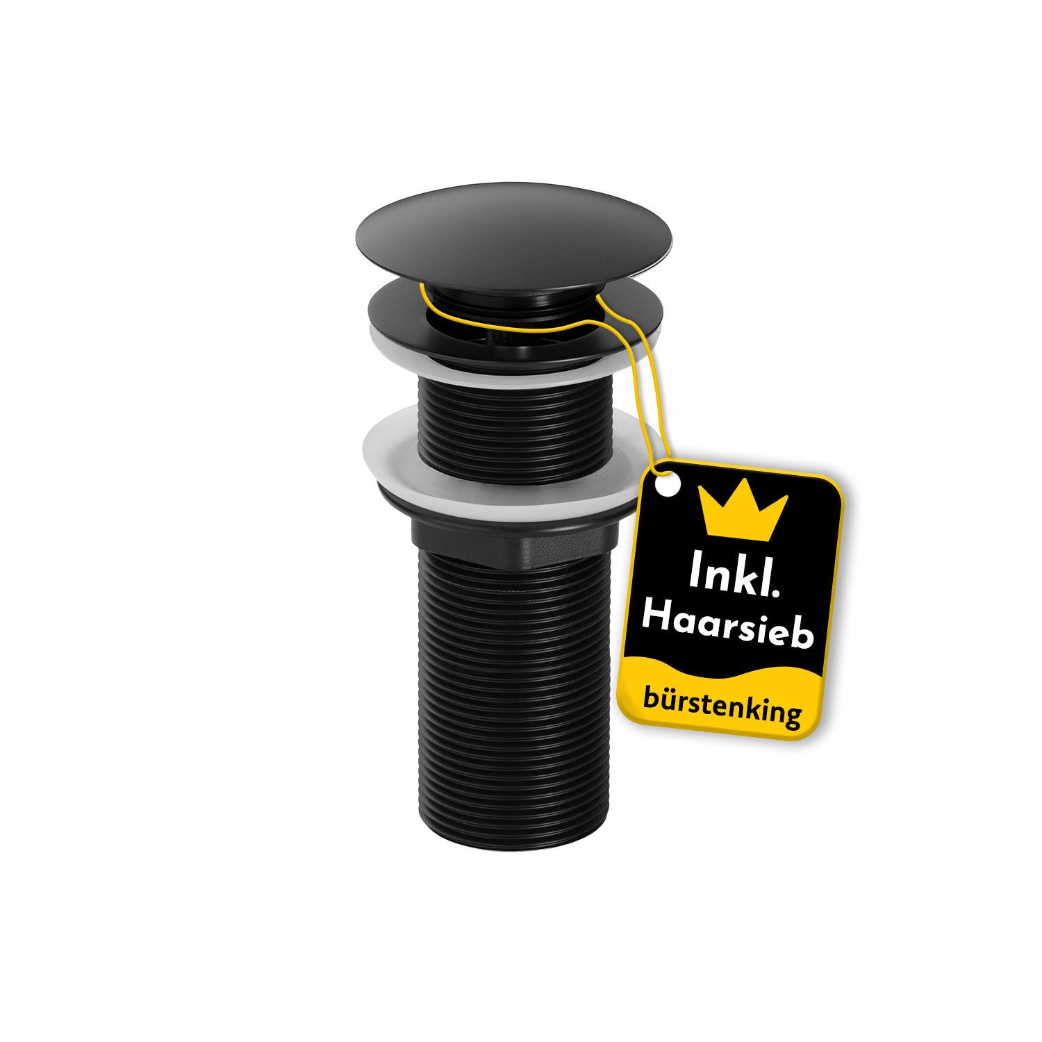 Bürstenking Ablaufgarnitur Ø 63/66 mm – Push-Open Ablaufventil - mit & ohne Überlauf & Haarsieb Push-Open / Pop-Up
