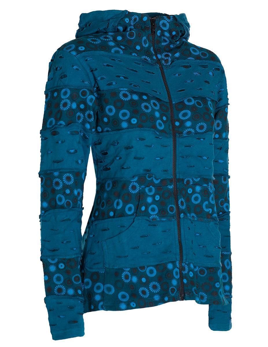 Vishes Kapuzensweatjacke Damen-Jacke Blumen Patch-Sweatjacke Hippie-Jacke Kapuzenjacke Goa, Boho, Gothik Style