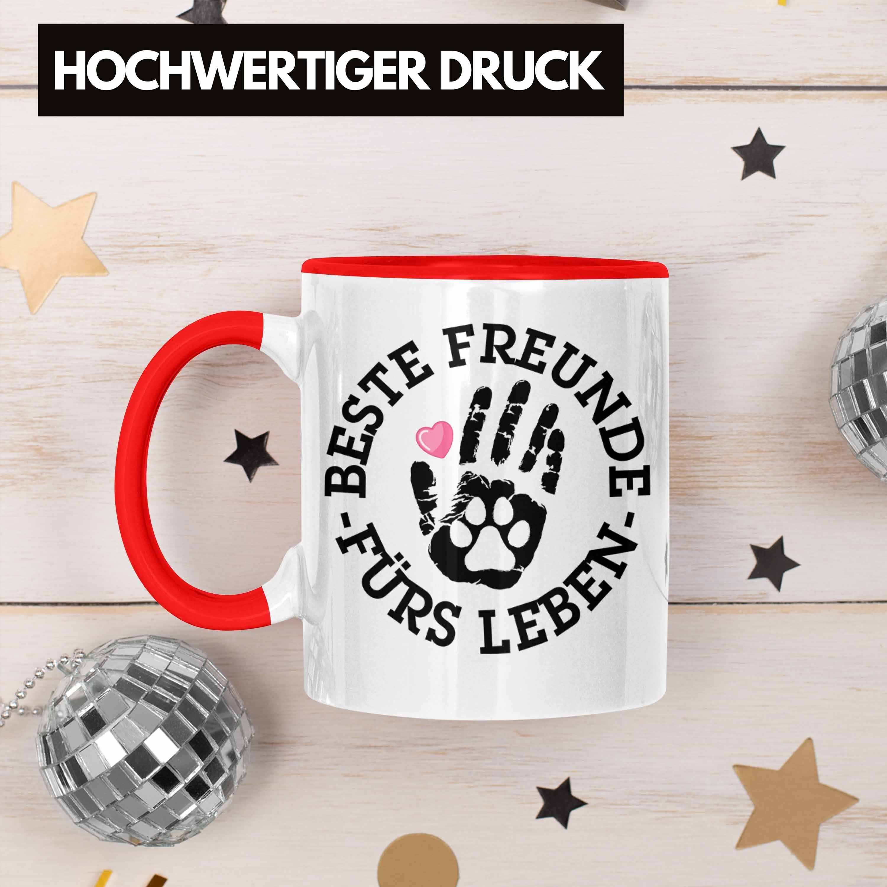 Trendation Tasse Trendation Geschenkidee Katzenbesitzer Becher Pfote Kaffeetasse Tasse Freunde Hund Tatze Katze Rot - Hundebesitzer