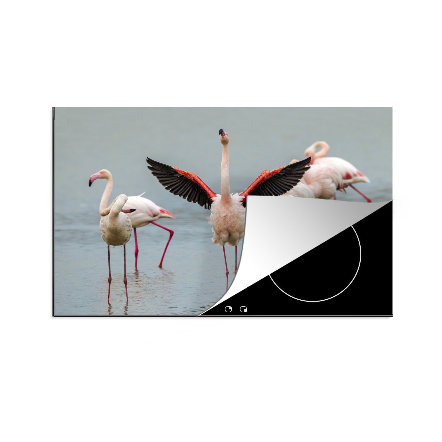 MuchoWow Herdblende-/Abdeckplatte Ein Flamingo, der sich ausstreckt, Vinyl, (1 tlg), 81x52 cm, Induktionskochfeld Schutz für die küche, Ceranfeldabdeckung