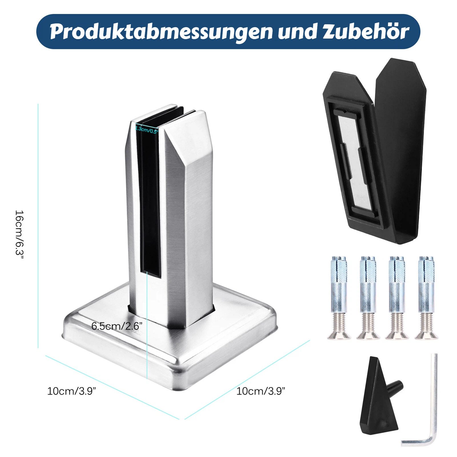 BlingBin Abstandshalter Edelstahl-Glasscheibenpfosten,Schwimmbecken-Zaunklemme,Glasklemme (3er Set, 3-St., 3 Stück) Stehende Glasklemme für Treppengeländer Balk – Bild 2 von 5