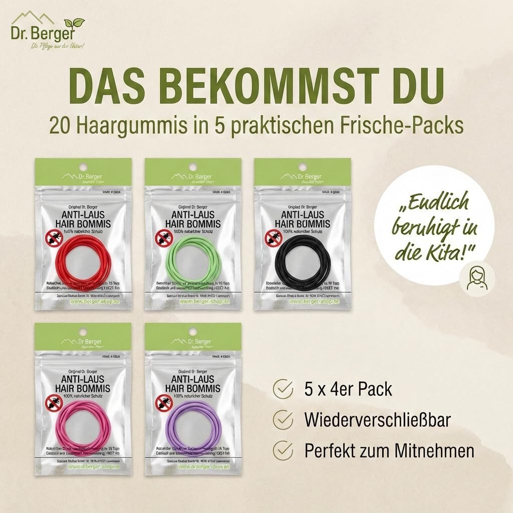 Dr. Berger Haargummi Anti-Laus Haargummis, Spar-Set, 20-tlg., 100 % natürlich - Gesunder und wirksamer Schutz bei Läusen