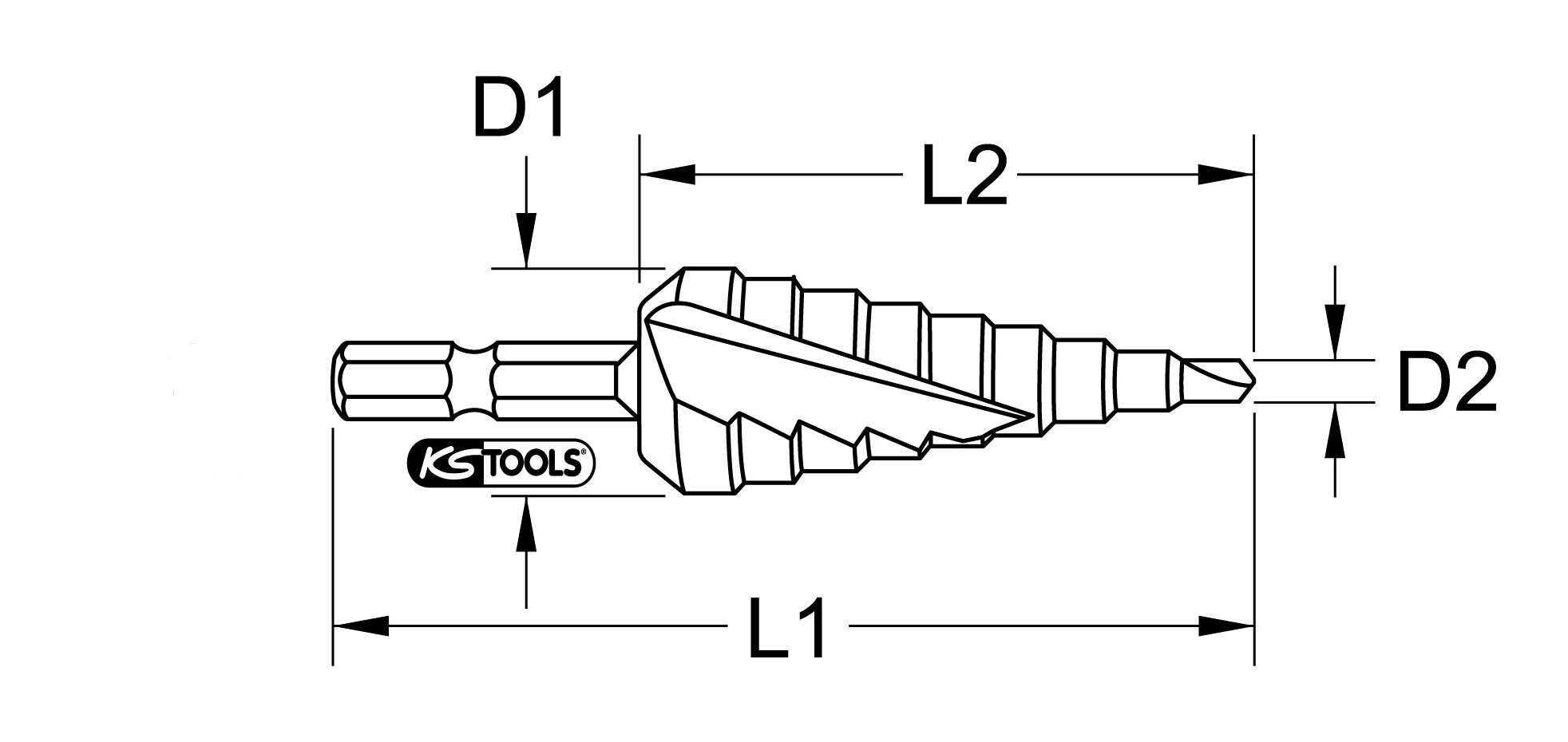 Thumbnail - KS Tools Metallbohrer, 1/4" HSS Stufenbohrer-Bit, Ø 4-12 mm, 9 Stufen