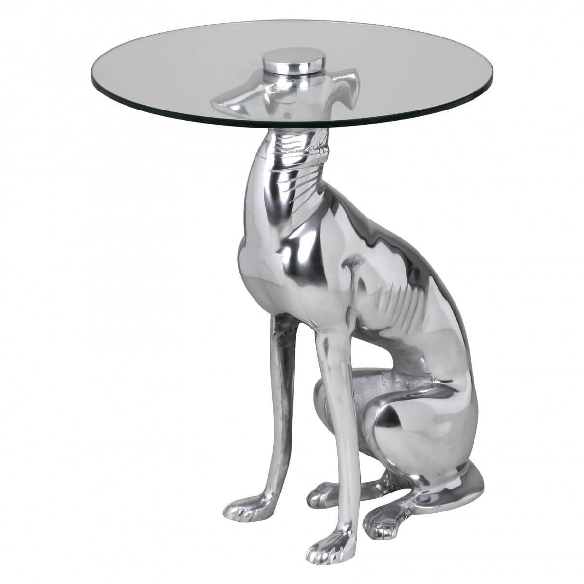 furnicato Beistelltisch Design Deko Figur DOG aus Aluminium Farbe Silber