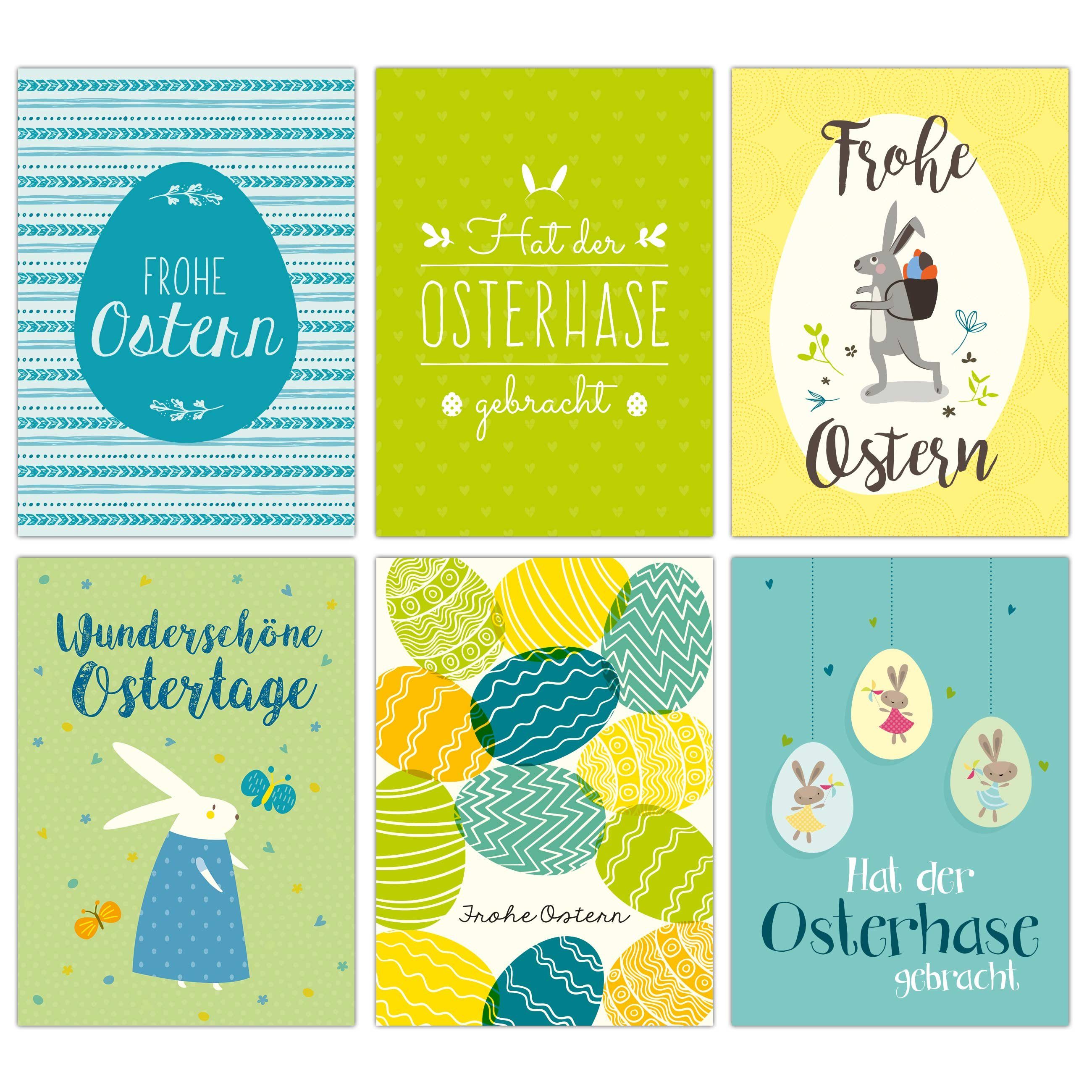 PAPIERDRACHEN Osterkarte Postkarten Set zu Ostern Blau-Grün