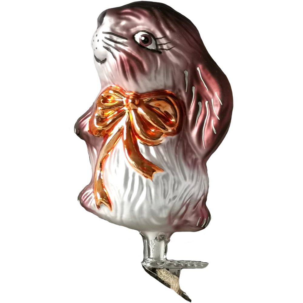 Schatzhauser Christbaumschmuck Hase, Helmut Hasenmann orange Schleife (1-tlg), mundgeblasen, handbemalt