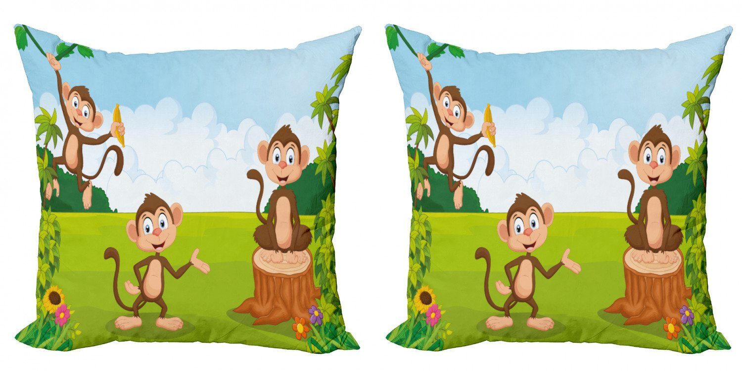 Kissenbezüge Modern Accent Doppelseitiger Digitaldruck, Abakuhaus (2 Stück), Kindergarten 3 Monkeys Safari