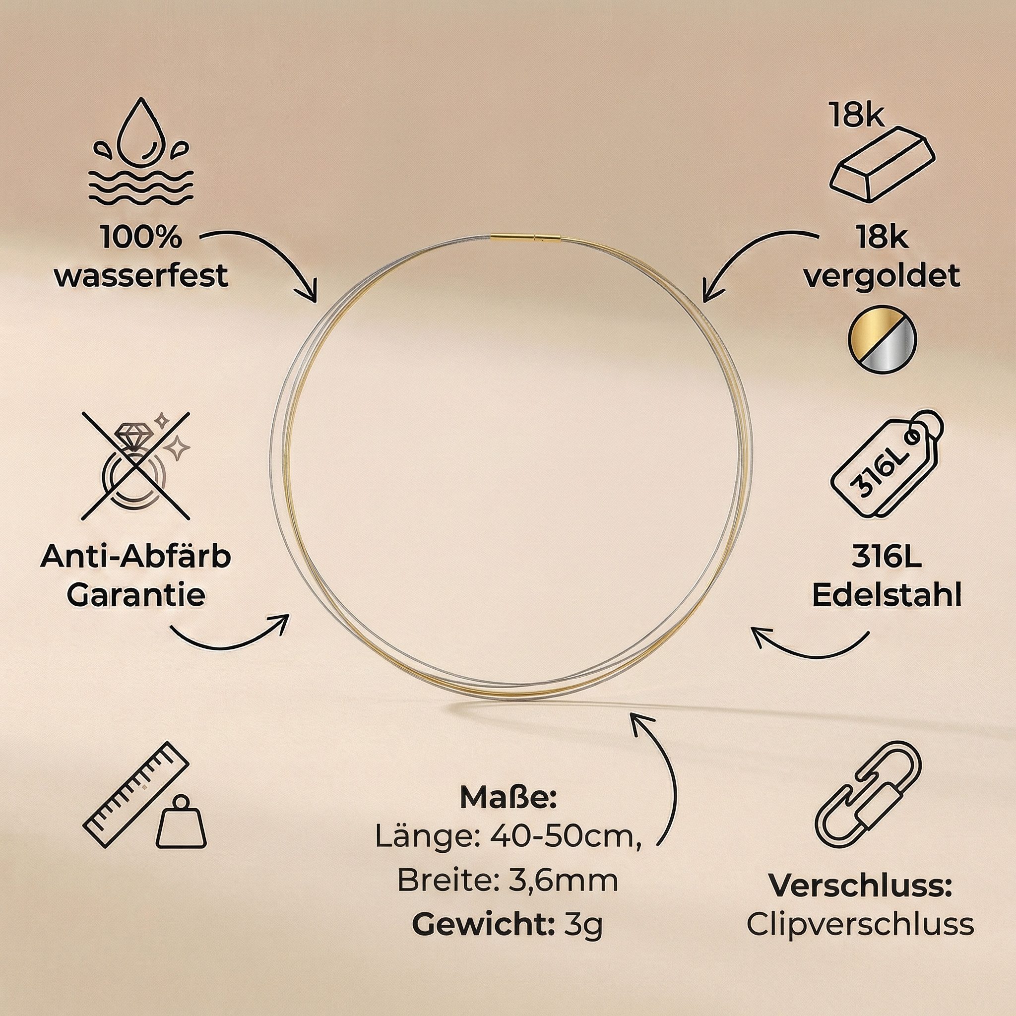 Heideman Collier Linea 5 bicolor (keine Angabe, inkl. Geschenkverpackung), Edelstahlkette