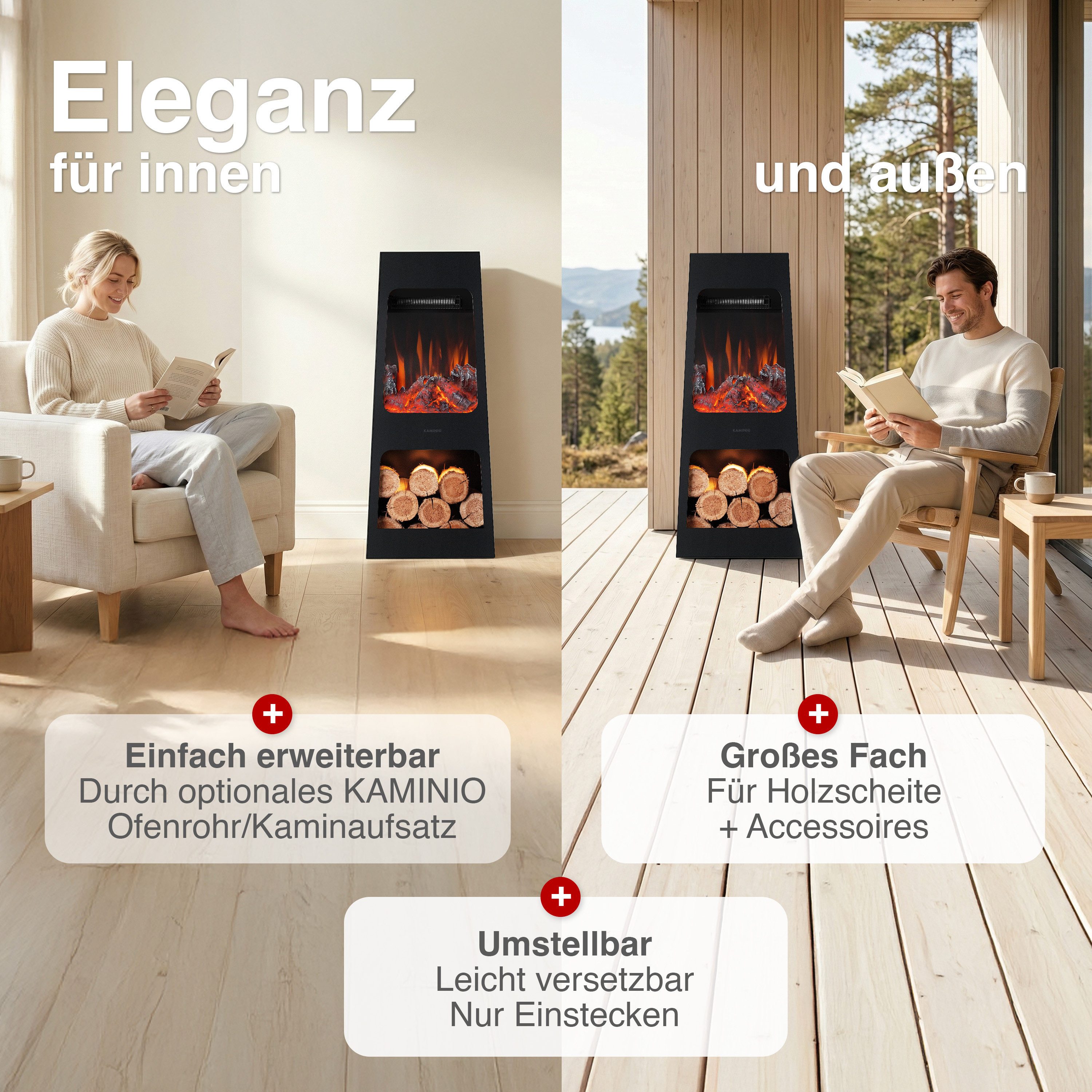 KAMINIO Gartenkamin KAI, 3D-Flammeneffekt, Intelligente 2-Stufen-Heizung