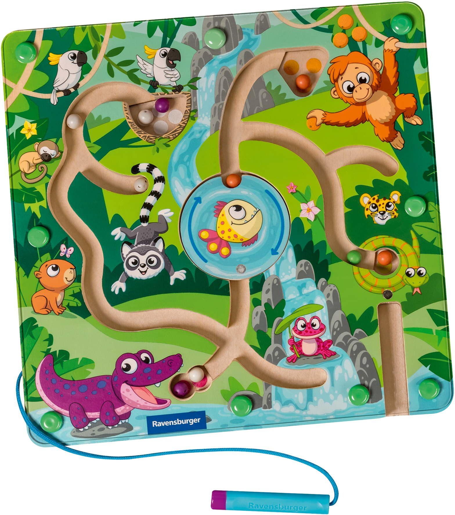 Ravensburger Spiel Motorikspielzeug Play+ Magnetisches Holz-Labyrinth: Dschungel 04873