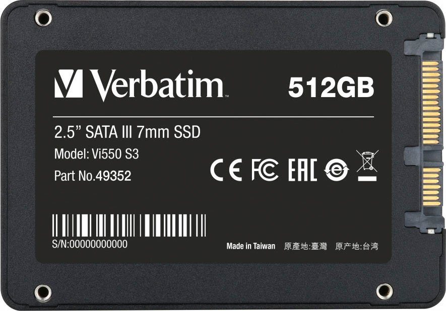 Verbatim Vi550 S3 interne SSD (512 GB) 2,5" 520 MB/S Lesegeschwindigkeit, 500 MB/S Schreibgeschwindigkeit