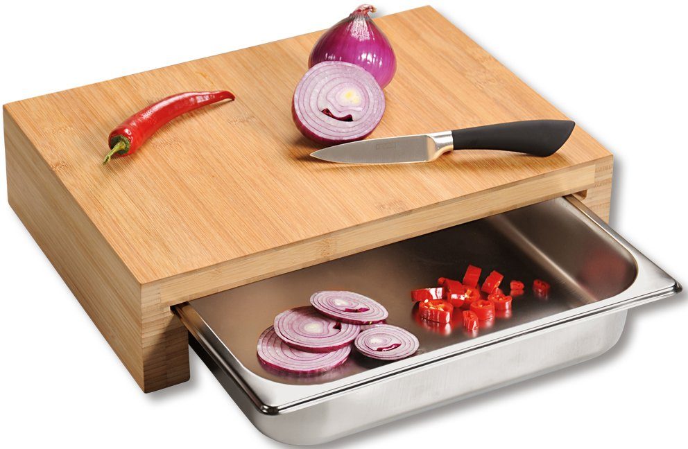 KESPER® Schneidebrett mit Auffangschale, Bambus, Edelstahl 18/10, (1-St), Gastro-Norm 1/2 (325x265 mm)