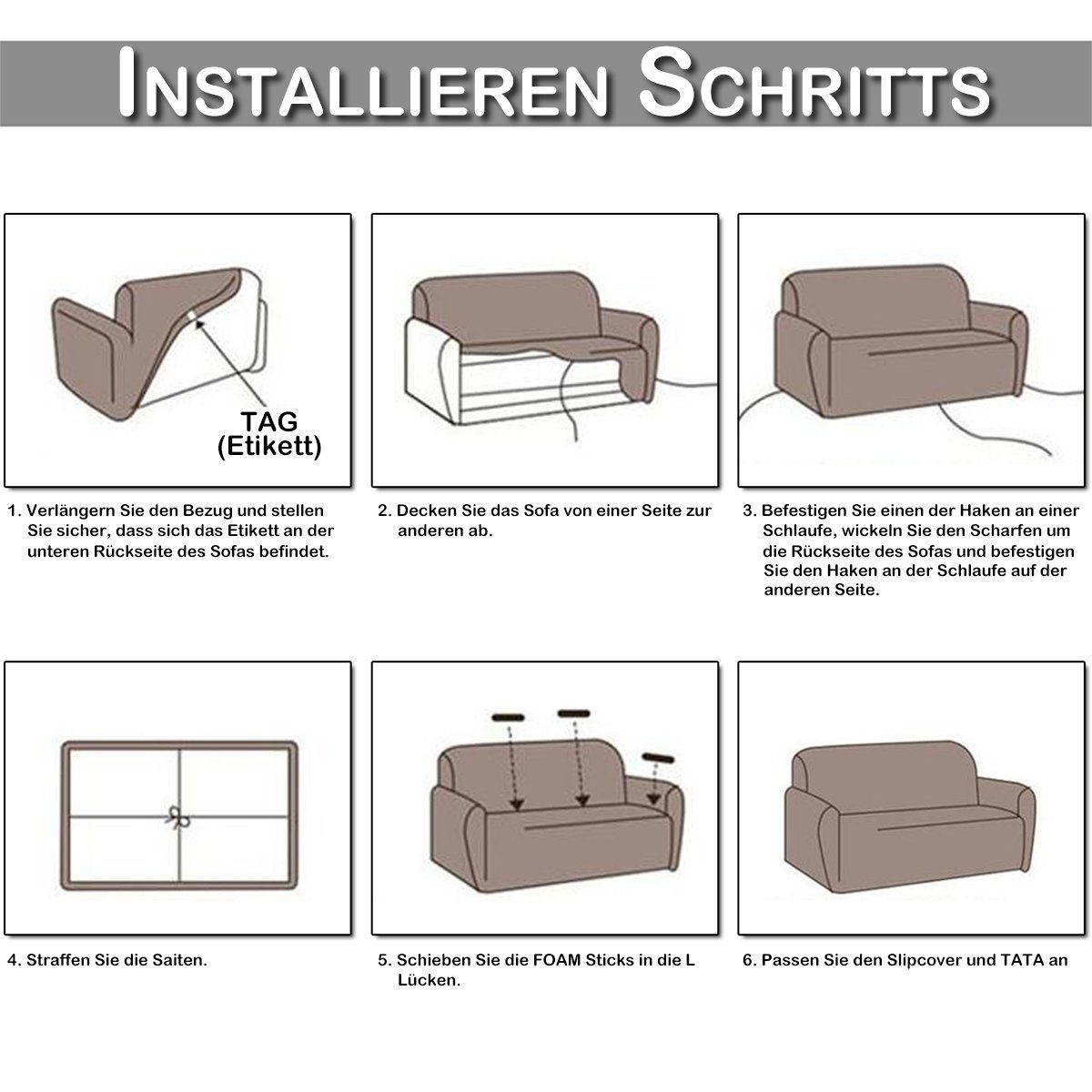 L-Form Bedruckt, U-Form elastisches, Sofa Sofahusse Sofa, Hellgrau Rosnek, für Armlehnen Möbelschutz