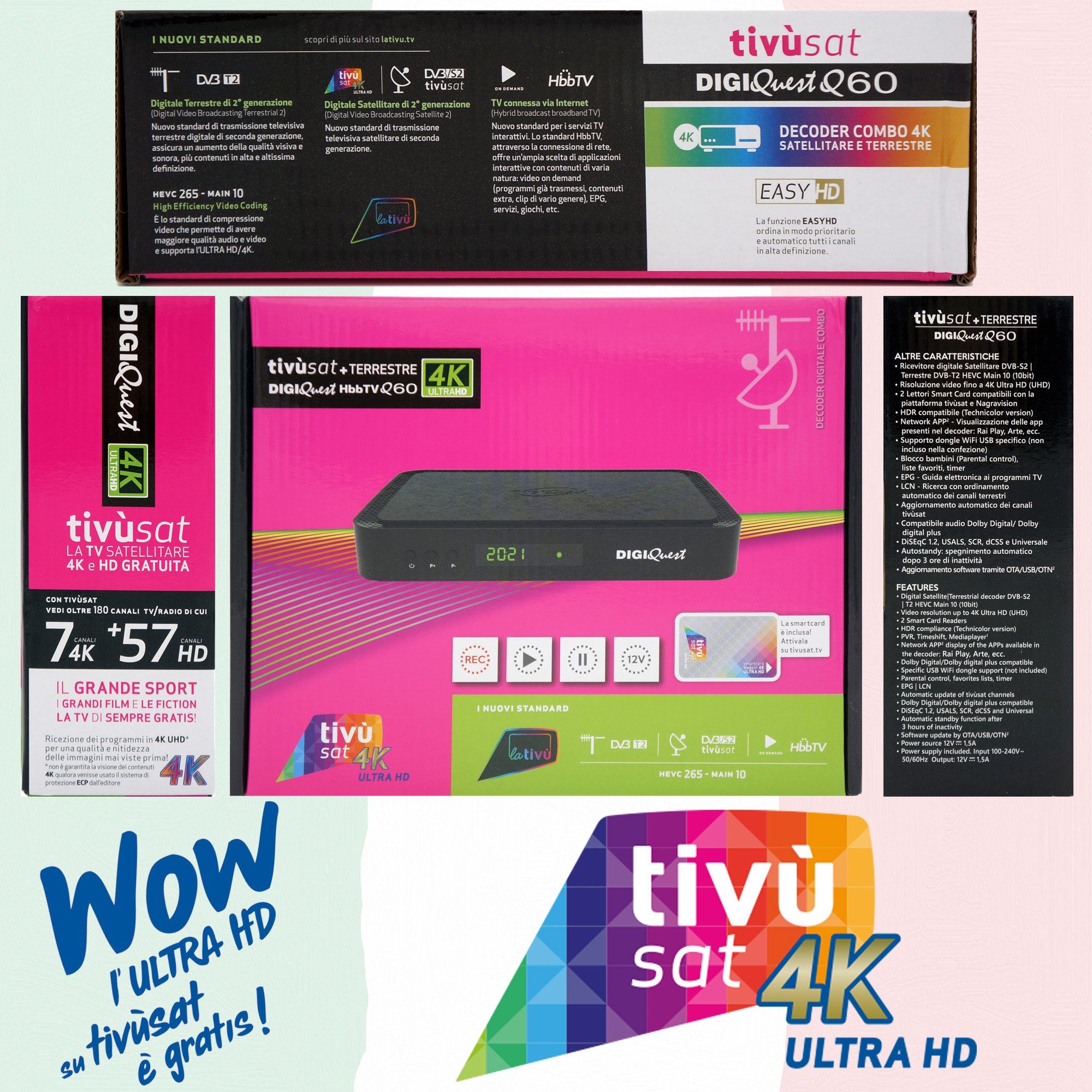 H.265 TiVuSat SAT-Receiver + DIGIQuest 4K Karte Combo DIGIQuest Receiv Q90 UHD zertifizierter