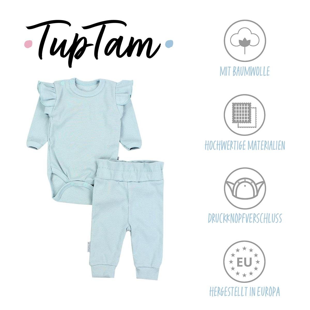 TupTam Erstausstattungspaket TupTam Baby Babyhose Langarmbody Mineralgrün Rüsche mit Outfit Rippstoff Babykleidung Rippstoff Mädchen