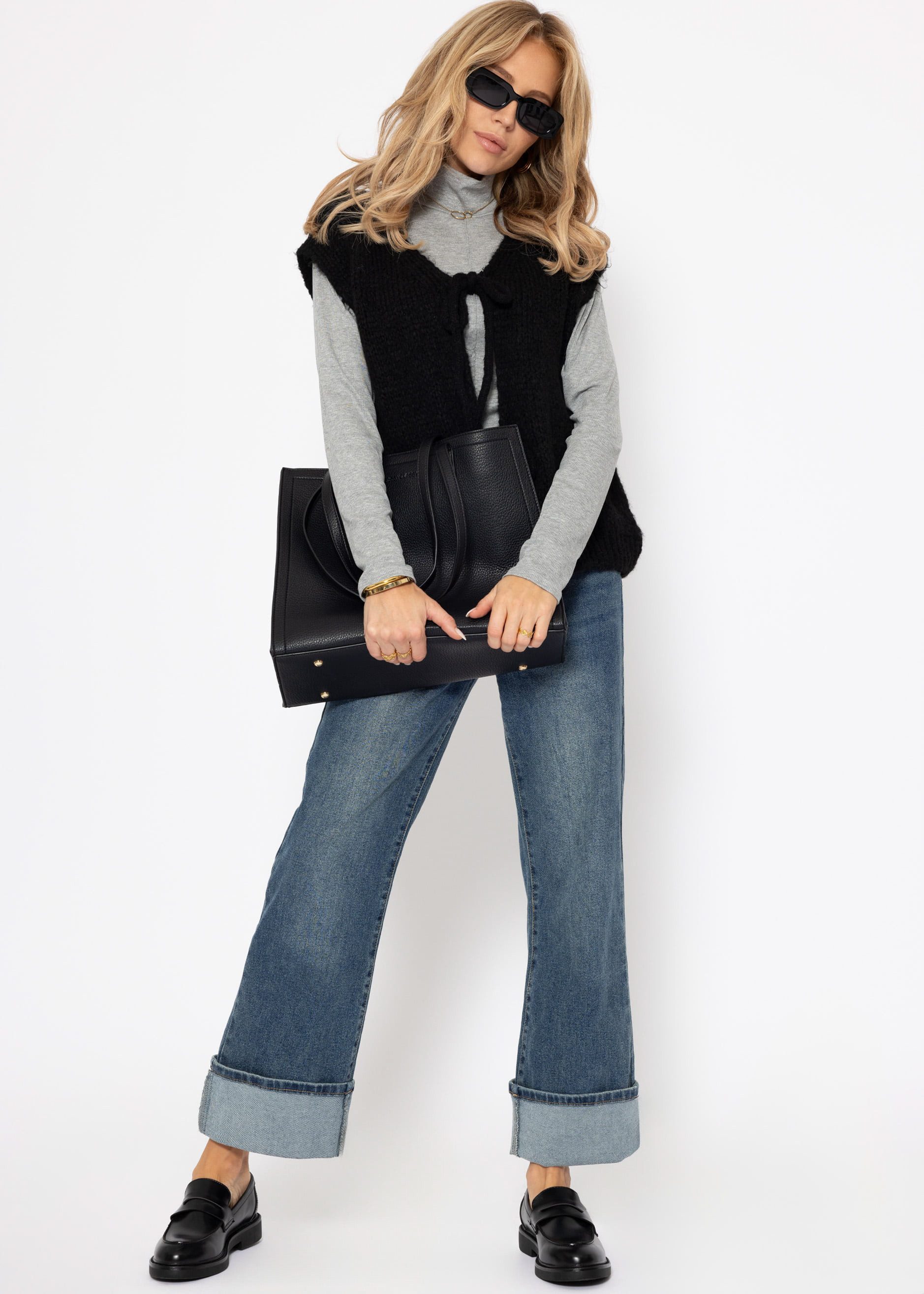 SASSYCLASSY Pullunder Ärmellose Strickweste Damen mit Schleifen