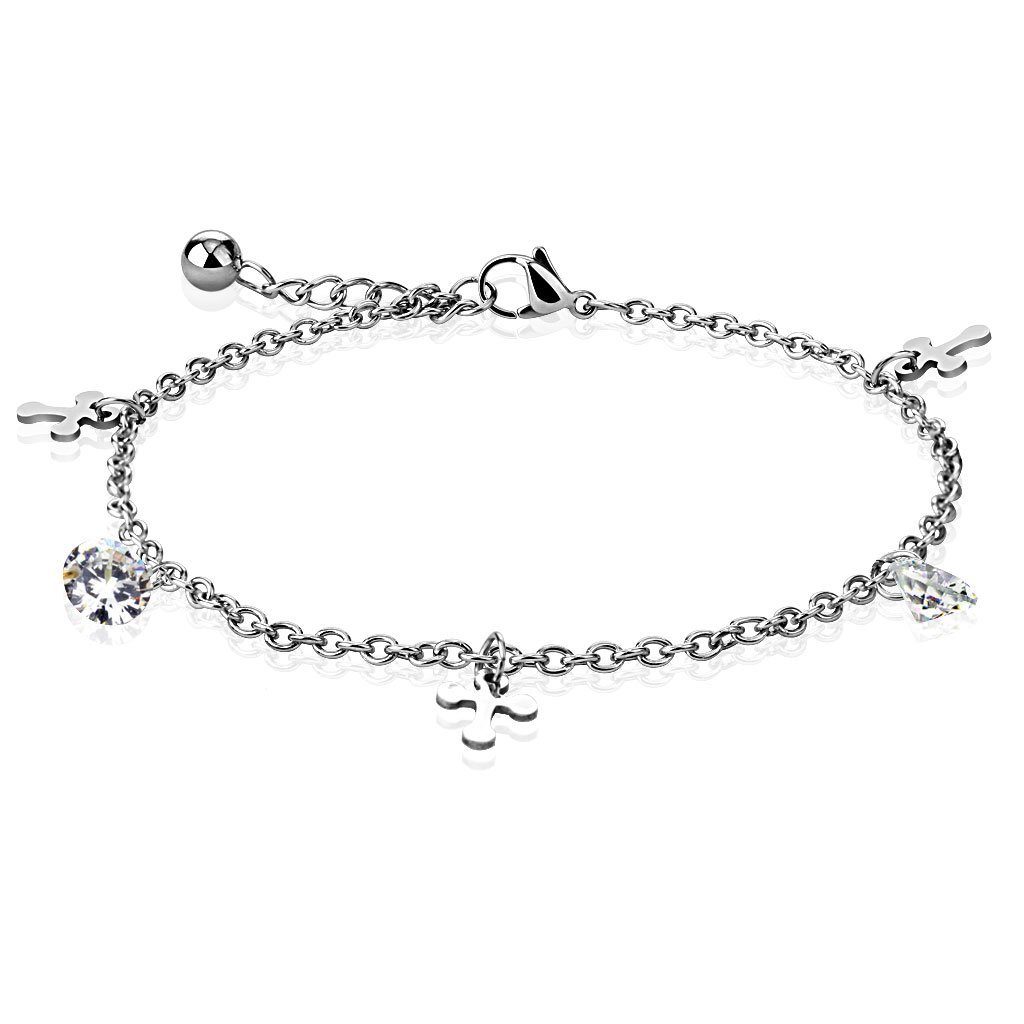 BUNGSA Armband Bettelarmband Kreuz & (1 Damen Edelstahl Armband, Silber aus Bracelet Kristall 1-tlg), Armschmuck