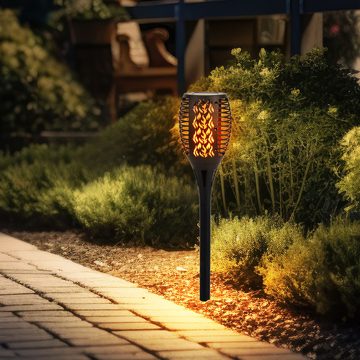 etc-shop Gartenleuchte, LED-Leuchtmittel fest verbaut, 2x LED Außen SOLAR Steck Lampe Weg Garten Fackel Feuer Effekt