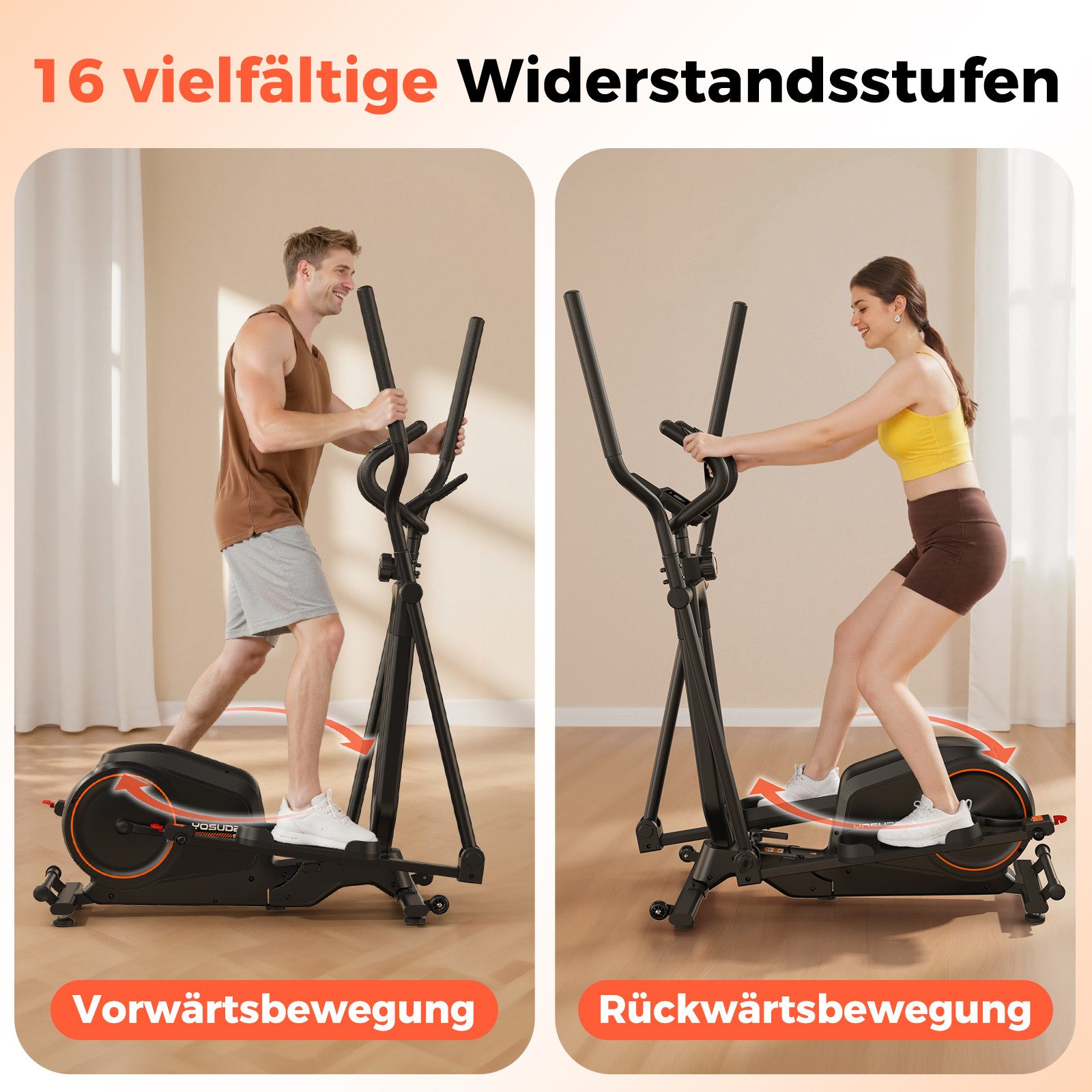 YOSUDA Crosstrainer Klappbarer Crosstrainer für Zuhause, mit 16 Widerstandsstufen (1-tlg), Ultraleiser für Cardio, LCD-Display & Transportrollen