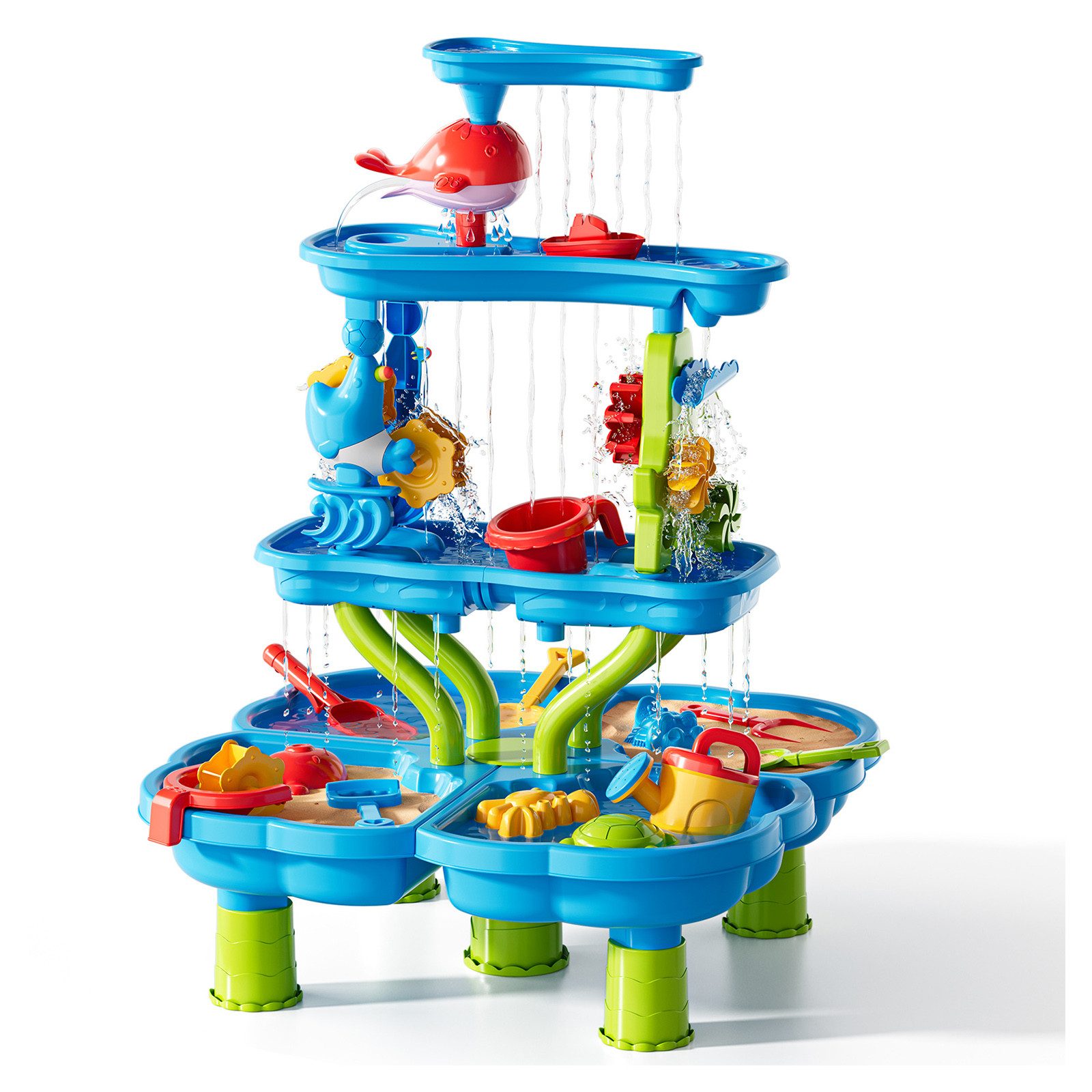 TEMI Wasserspieltisch 4-stufiger Sandwassertisch Wasser Spielzeug Tabelle, (Set, 1-tlg., vertikal), Sand Wasser Spielzeug für Outdoor Hinterhof