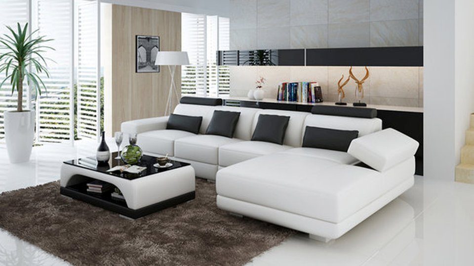 Moderne Polster Leder Sitz Wohnlandschaft Ecksofa, Eck Design JVmoebel Couch Sofas