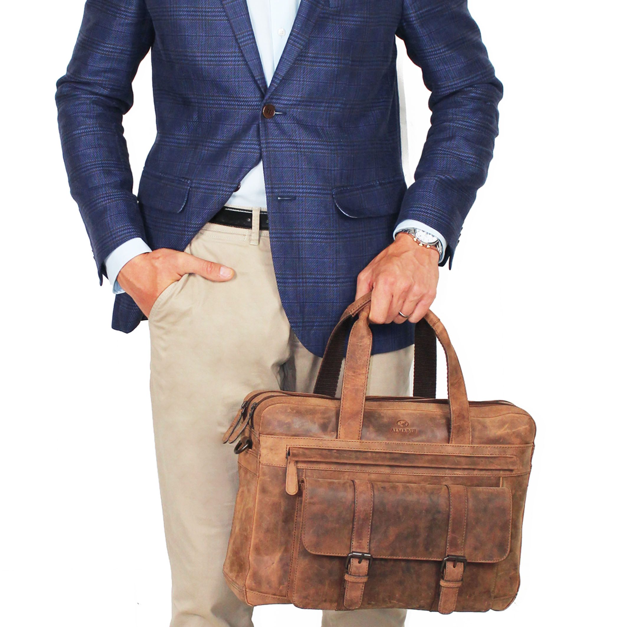 ALMADIH Businesstasche Herren 17 Zoll Laptoptasche Braun Vinatge - Leder Ak günstig online kaufen