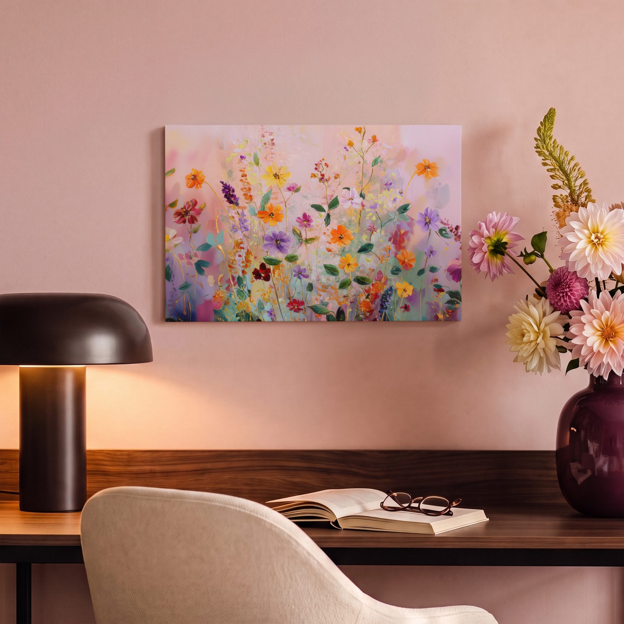 OneMillionCanvasses® Leinwandbild Kunstdrucke - Blumen - Abstrakt - Farbenfroh, Fotodruck (1 St), Wandbild, Deko Schlafzimmer Wohnzimmer Flur 20x20 cm – Bild 4 von 5