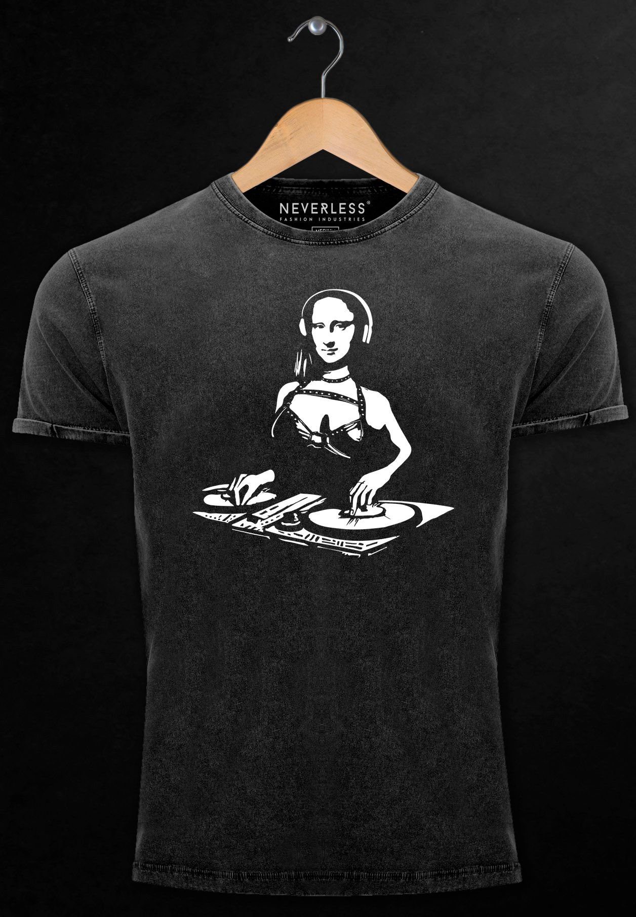 Festival Techno Print Electronic DJ Herren Rav Mona Music Shirt Lisa Vintage mit Print-Shirt Neverless