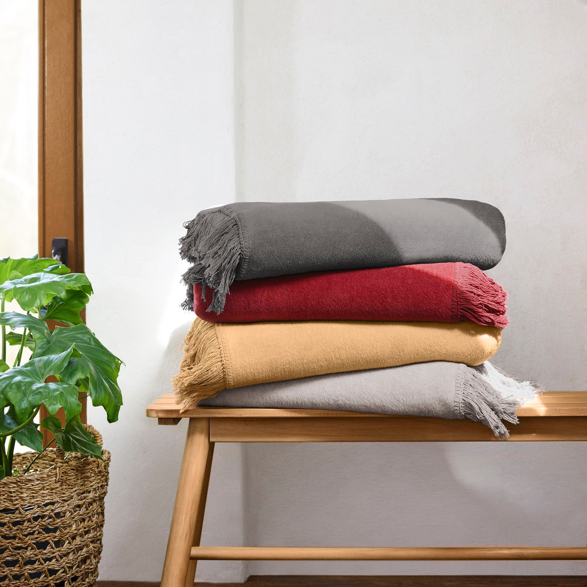 Wohndecke Uni Decke Luxus 2, IBENA, mit Fransen günstig online kaufen