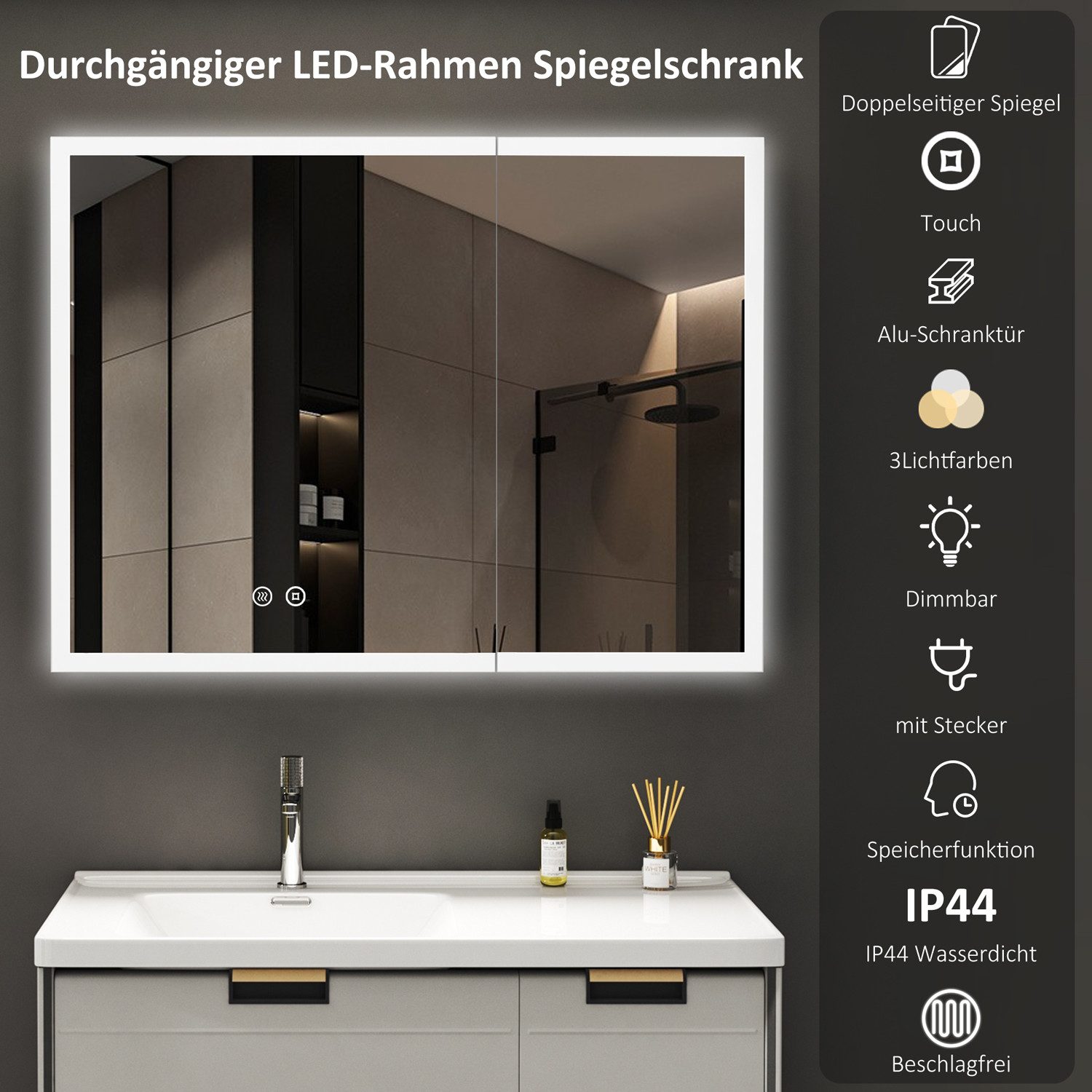 WDWRITTI Spiegelschrank mit beleuchtung 3Lichtmodi Dimmbar günstig online kaufen